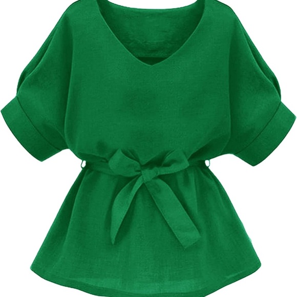 Milumia Tops - Green Blouse Lightweight Belted XL